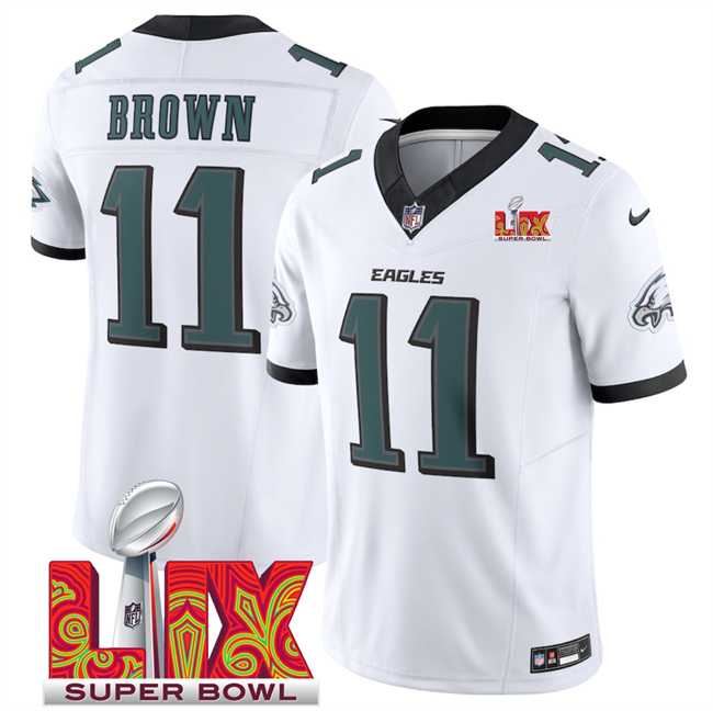 Men & Women & Youth Philadelphia Eagles #11 A.J. Brown White 2025 Super Bowl LIX Patch New F.U.S.E. Vapor Untouchable Limited Stitched Jersey
